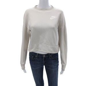 Nike Womens Pullover Sweatshirt Beige Zip Crew Neck Long Sleeve Size S